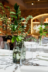 vase with flowers in the restaurant