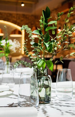 vase with flowers in the restaurant