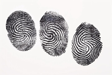 Three fingerprints on white paper background