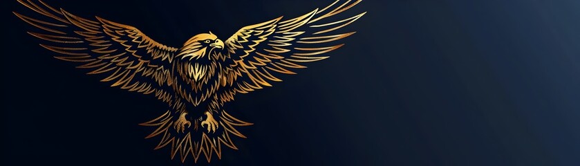 Obraz premium Majestic Golden Eagle Soaring on Luxury Blue Background Symbolic Emblem of Freedom and Strength