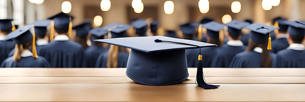 graduation party invitation template with festive background, blank space for text, Graduation cap, mock-up design 