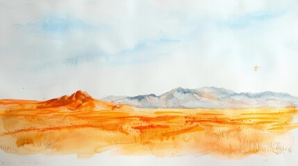 Watercolor Desert Landscape on White Background Generative AI
