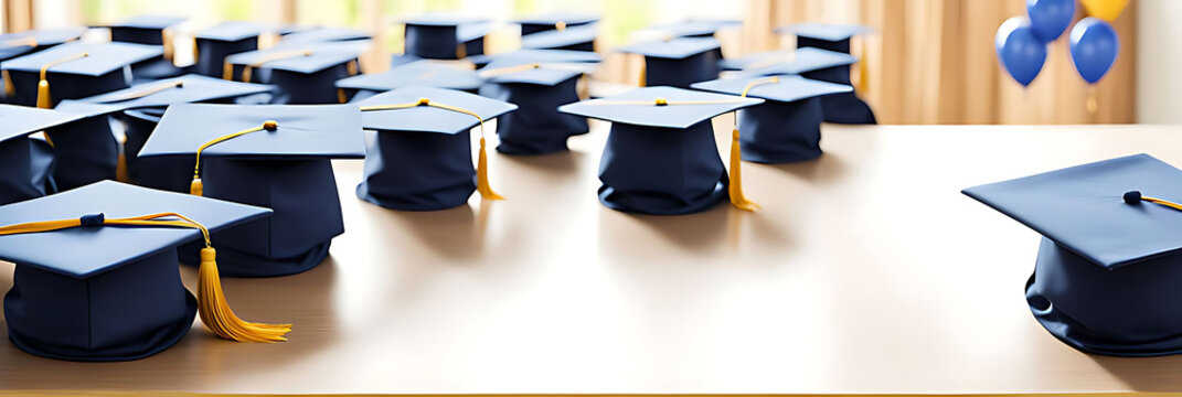 graduation party invitation template with festive background, blank space for text, Graduation cap, mock-up design 