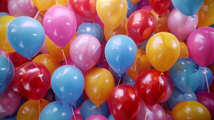 A vibrant display of colorful balloons floating in the air, creating an atmosphere filled with joy and celebration for birthday party or other events