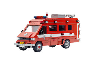 Red Lego Ambulance on White Background