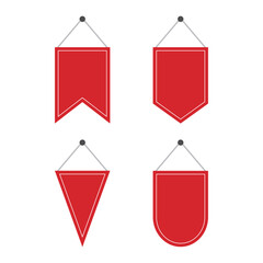 Set of blank red with white border hanging sign. Flat vector illustration.	