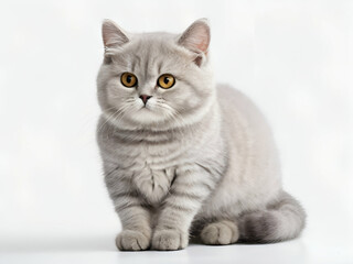 British shorthair portrait on white background,british kitten on white background