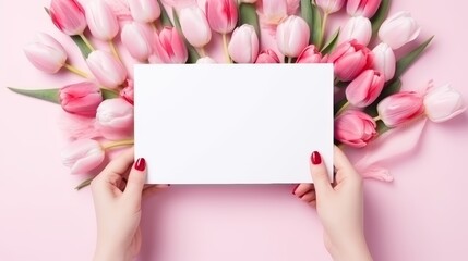 Fototapeta premium bouquet of tulips and card