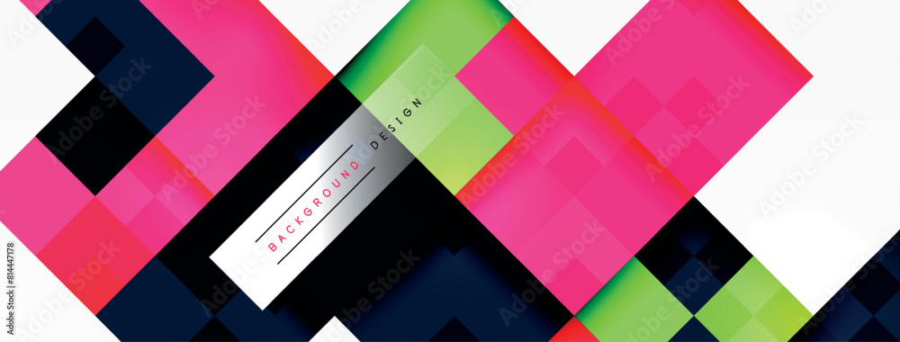 Aufkleber a vibrant array of colorful squares, triangles, and rectangles on a white textile background. shades
