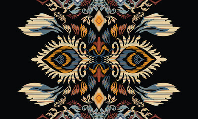 Fototapeta premium Hand draw African Ikat floral paisley embroidery.geometric ethnic oriental pattern traditional.great for textiles, banners, wallpapers, wrapping vector design.