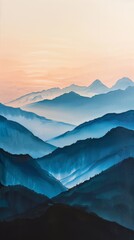 Beautiful Sunrise Silhouette Over Mountain Tops Generative AI