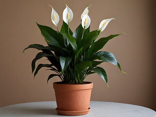Peace Lily Plant in Terracotta Pot, Enhancing Home Decor with Natural Charm.