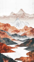 Bohemian Landscape Art on White Background Generative AI