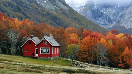 Aislada y Encantadora Casa Roja en la Montaña del Norte de Europa