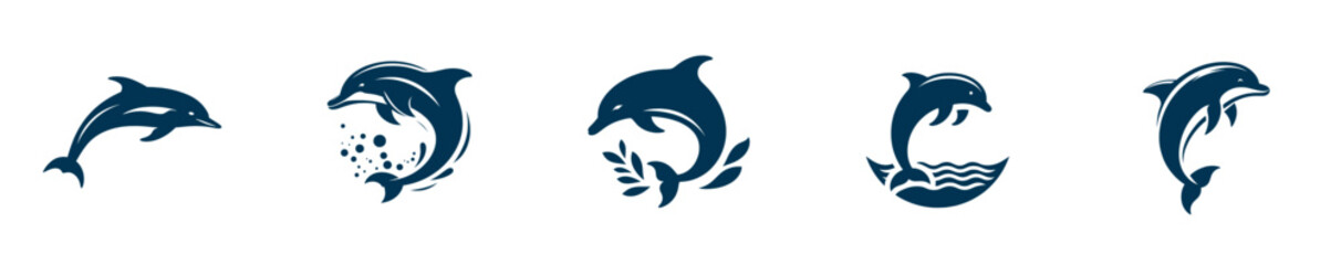 Fototapeta premium 5 set silhouette designs dolphin