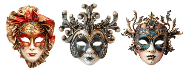 Set of venetian opera carnival masquerade masks, cut out