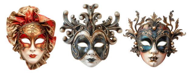 Set of venetian opera carnival masquerade masks, cut out