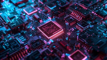 Obraz premium An artistic depiction of an artificial intelligence microchip