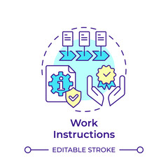 Work instructions multi color concept icon. Organizational efficiency, document control. Round shape line illustration. Abstract idea. Graphic design. Easy to use in infographic, presentation