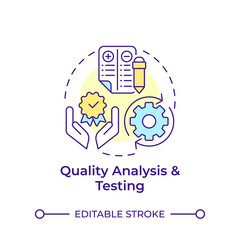 Quality analysis and testing multi color concept icon. Statistical tools, performance metrics. Round shape line illustration. Abstract idea. Graphic design. Easy to use in infographic, presentation