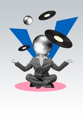 collage of young person sit with disco ball of head