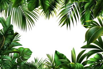 Fototapeta premium Banner featuring vivid green palm leaves against a blank white backdrop