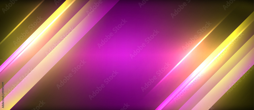 Aufkleber A vibrant color scheme of purple and yellow with glowing lines creating a striking contrast. The electric blue adds a pop of color to the overall pattern, making it a visually captivating art piece