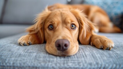Serene Canine Scene on Blue Cushion