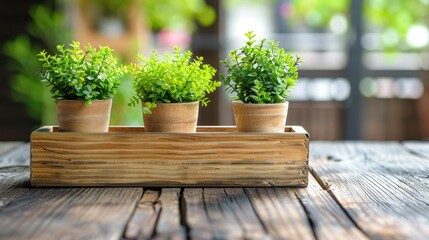 Cozy Nature-Inspired Scene with Wooden Tray and Plants