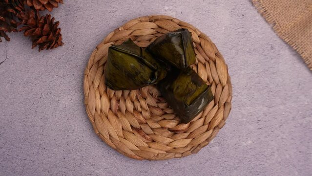 top view eating indonesian koci traditional culinary food