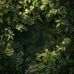 Nature background, abstract white frame in the leaves with copy space.