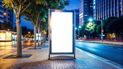 A large, vertical blank billboard stands prominently against a clear sky, offering a clean, unobstructed surface for advertising or display, characteristic of a billboard mockup.