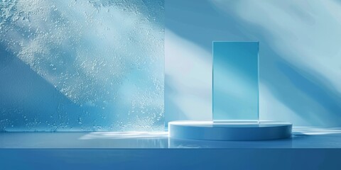 Blue podium on a blue background for the presentation various products