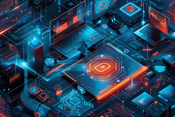 Fototapeta premium A detailed and comprehensive illustration of Endpoint Security, showcasing the advanced cyber defense mechanisms in place to protect against potential online threats and cyber attacks 