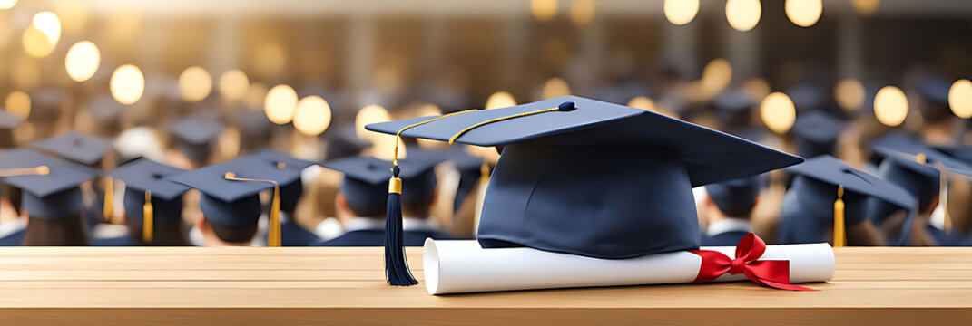 graduation party invitation template with festive background, blank space for text, Graduation cap, mock-up design 