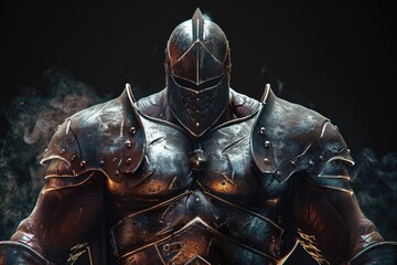 Obraz premium ancient knight with armor covering the body. big muscle and brave knight background
