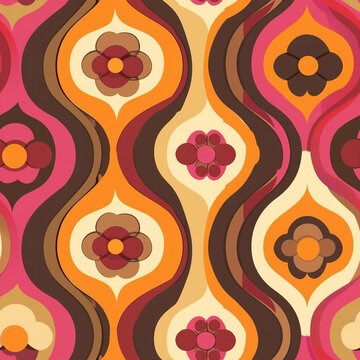 mid century modern pattern, rainbow color palette yellow, orange, pink, turquoise, symmetrical design