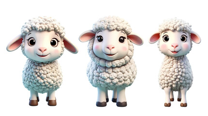 Obraz premium 3d rendering sheep cartoon characters isolated on transparent background, PNG file 