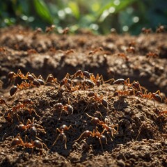 A bustling community of ants working together to build their nest.

