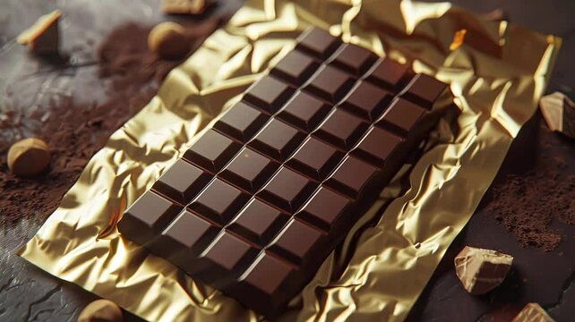 Whole chocolate bar with gold wrappers