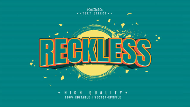 editable 3d reckless text effect.typhography logo