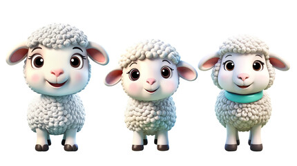 Obraz premium 3d rendering sheep cartoon characters isolated on transparent background, PNG file 