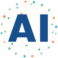 Artificial Intelligence symbol, networking with dots connection, brain of human, intelligence and wisdom sign