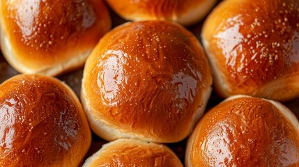 Close-up top view of Brioche buns, emphasizing their soft, fluffy texture and slightly sweet, buttery taste, ideal for burger advertising, isolated