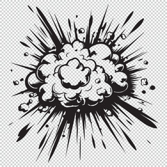 Simple and minimalistic line art cartoon explosion icon, black vector illustrations on transparent background