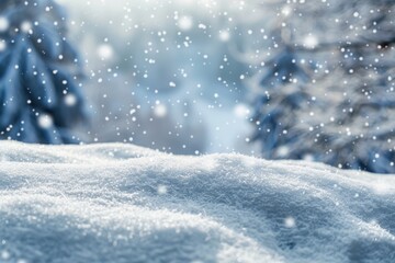 Serene Winter Wonderland: Snowy Trees and Gentle Snowfall in a Peaceful Forest, Generative AI