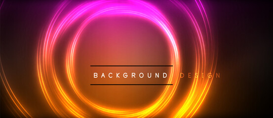 Symmetrical glowing neon circles in colors like purple, amber, magenta, and electric blue on a dark background resembling automotive lighting gas