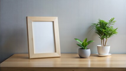 Minimalist Tabletop Frame Mockup: A frame mockup placed on a tabletop or surface, offering a simple...