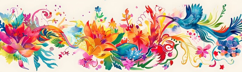 watercolor flowers  and tree