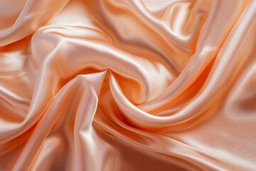 A high-resolution image showcasing the luxurious texture of glossy, wrinkled silk fabric with a delicate peach fuzz hue, perfect for backgrounds or design elements 